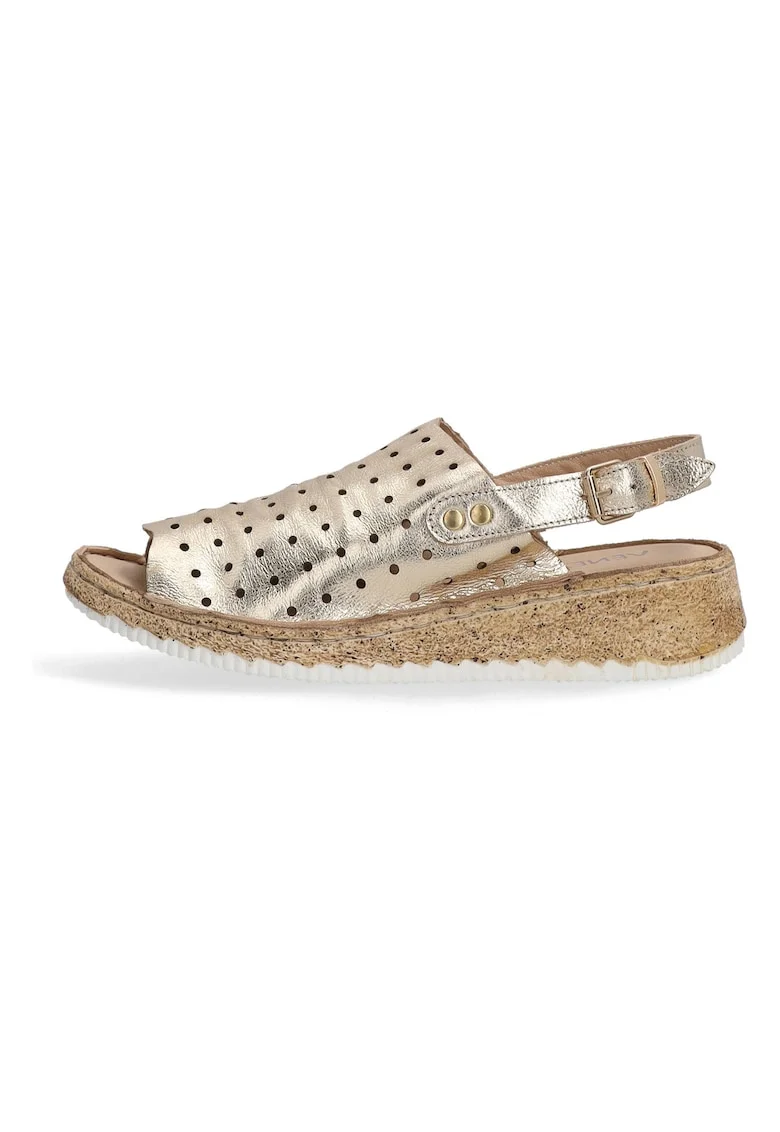 Sandale din piele cu talpa wedge si detalii perforate