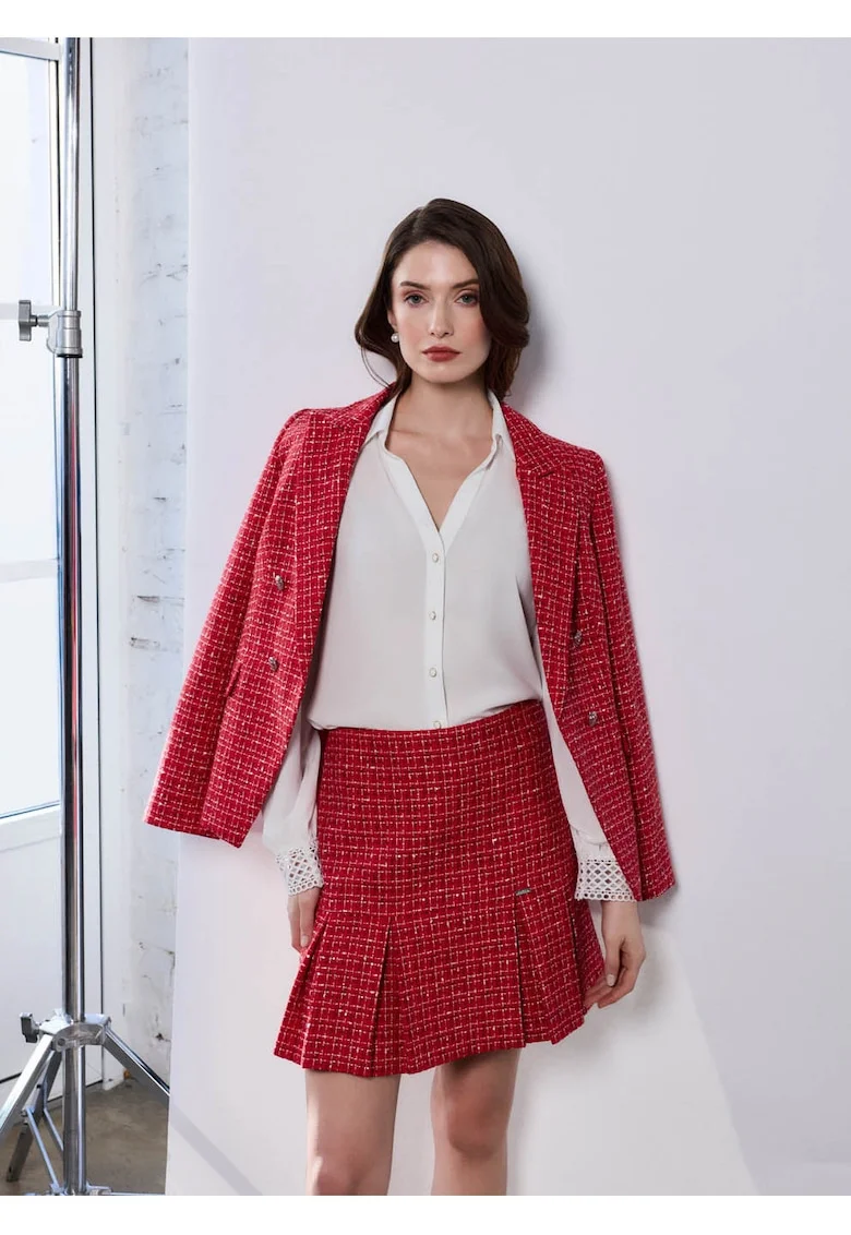 Fusta cu croiala dreapta din tweed, Rosu
