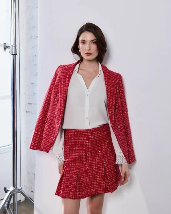 Fusta cu croiala dreapta din tweed, Rosu