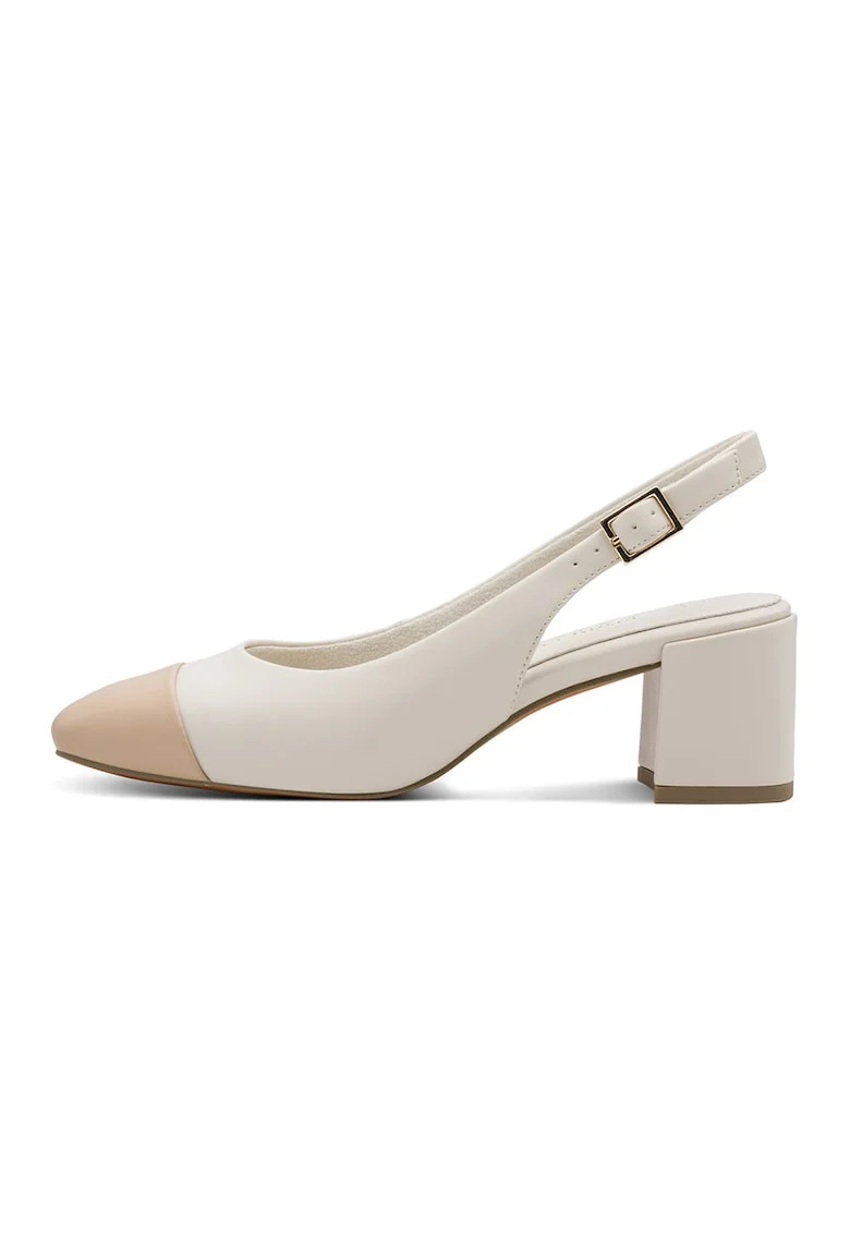 Pantofi slingback cu catarama, Alb/Maro nisip