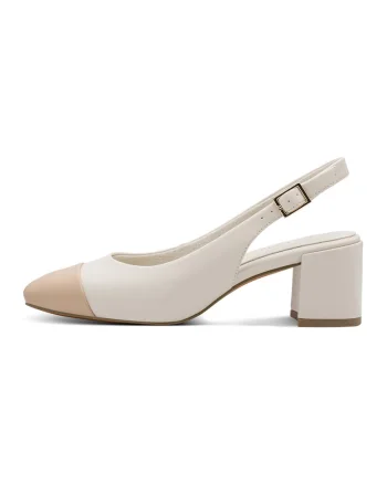 Pantofi slingback cu catarama, Alb/Maro nisip