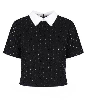 Bluza din tweed cu guler contrastant