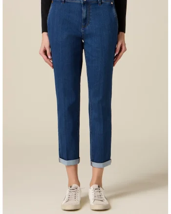 Blugi crop cu croiala conica, Albastru