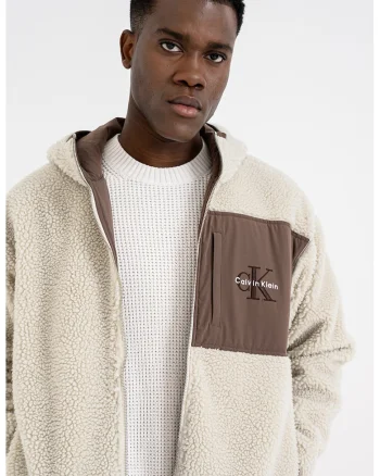 Geaca din fleece cu gluga, Maro/Crem