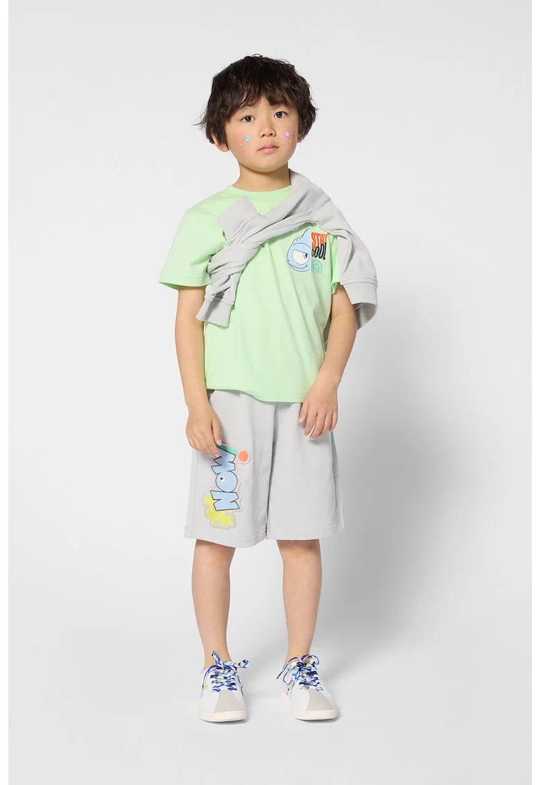 Tricou cu decolteu la baza gatului si imprimeu grafic, Verde deschis