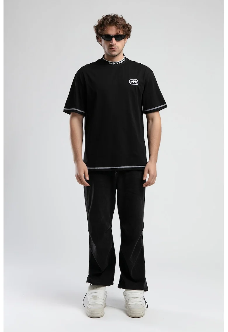 Tricou din bumbac cu detalii contrastante, Negru/Alb optic