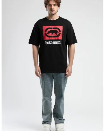 Tricou cu decolteu la baza gatului si imprimeu logo Marc, Rosu/Negru/Alb murdar