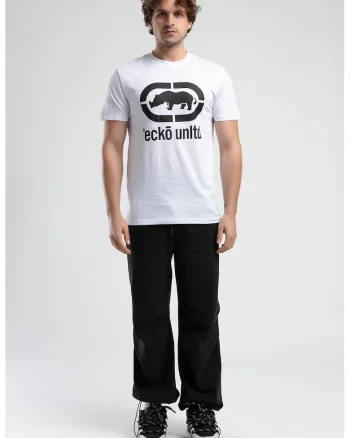 Tricou cu decolteu la baza gatului si imprimeu logo Marc, Negru/Alb optic