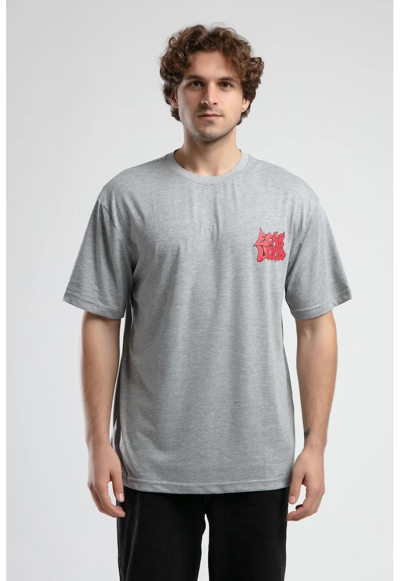 Tricou cu logo si decolteu la baza gatului, BRYANT, Gri, Gri