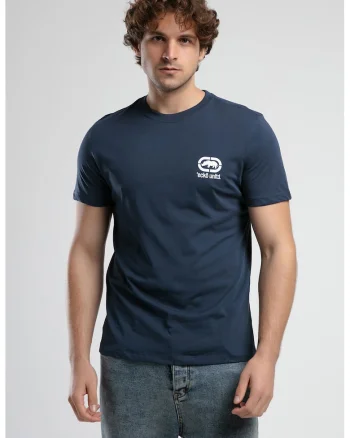 Tricou cu logo si decolteu la baza gatului Corinth, Bleumarin