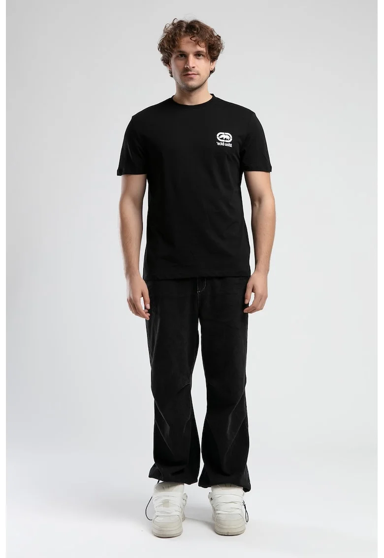 Tricou din bumbac cu logo pe piept, Negru/Alb murdar