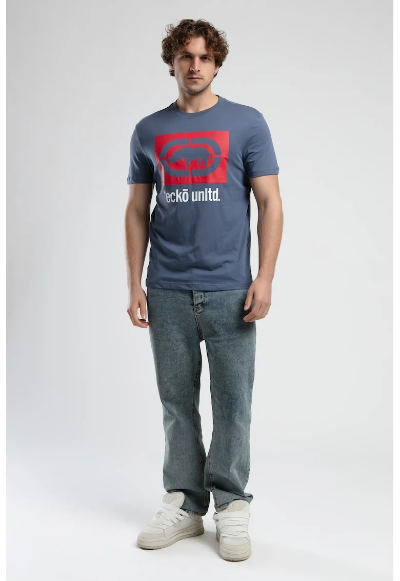 Tricou cu logo si decolteu la baza gatului, HARRIS, Negru, Bleumarin