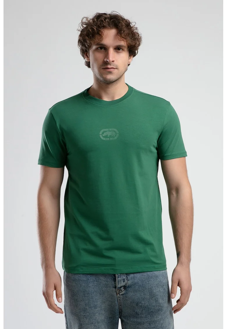 Tricou cu logo si decolteu la baza gatului, Verde englez