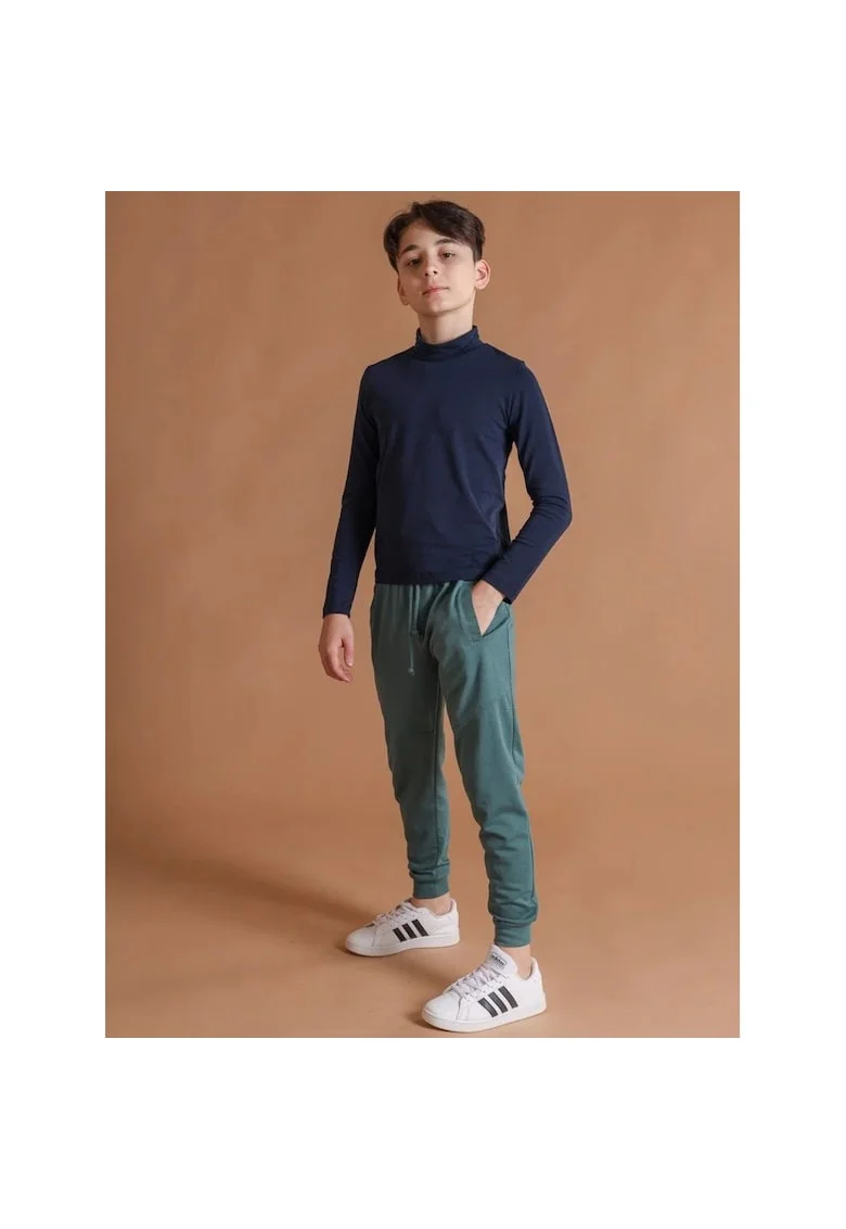 Pantaloni baieti din bumbac, cu sireturi, Verde