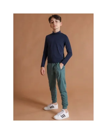 Pantaloni baieti din bumbac, cu sireturi, Verde
