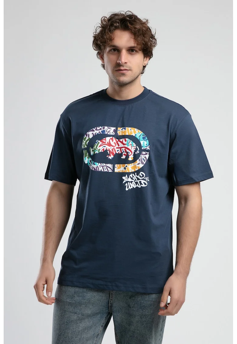 Tricou cu imprimeu logo Kingston, Rosu/Alb/Bleumarin