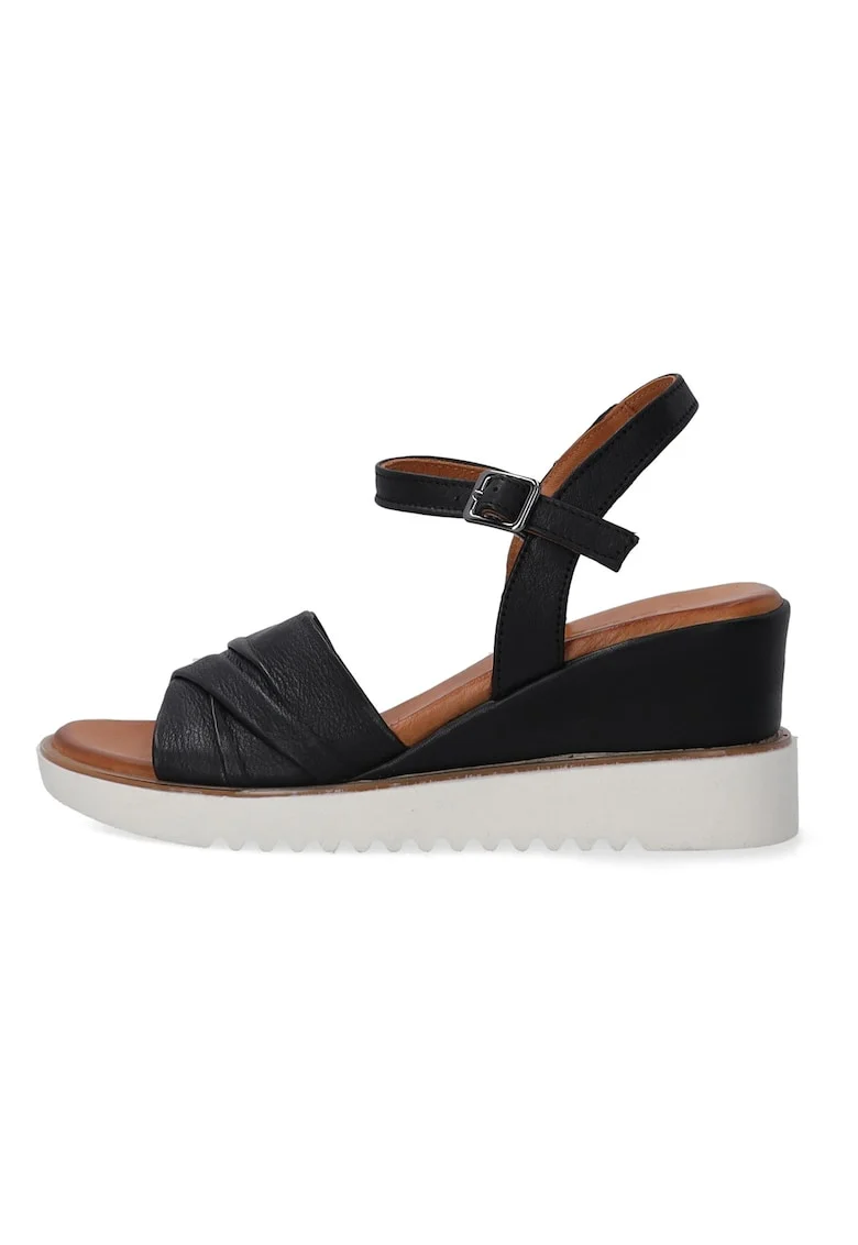 Sandale cu talpa wedge din piele cu catarama