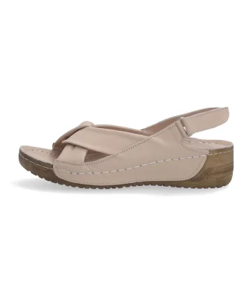 Sandale din piele cu varf rotund si inchidere cu velcro