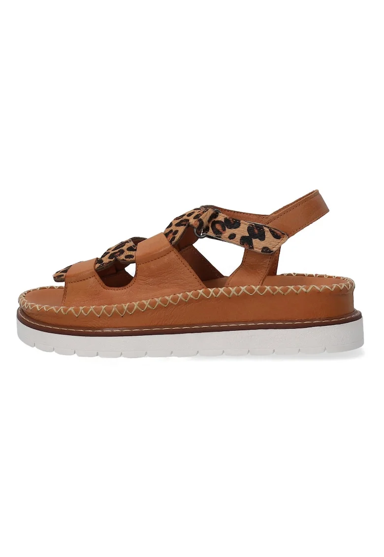 Sandale din piele maro cu imprimeu leopard