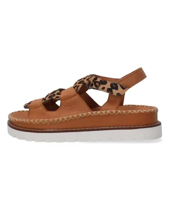 Sandale din piele maro cu imprimeu leopard