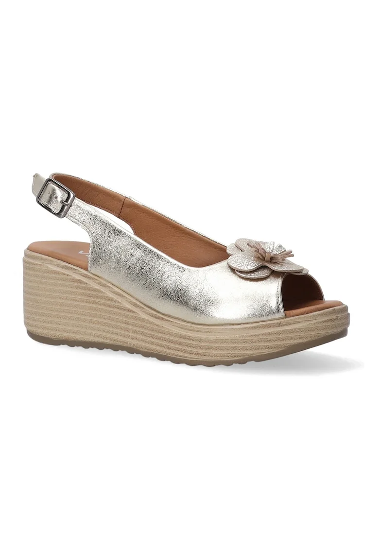 Sandale din piele cu aspect metalizat si talpa wedge