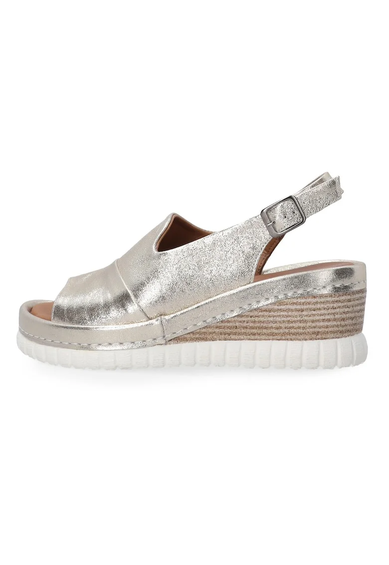 Sandale cu talpa wedge si aspect metalizat
