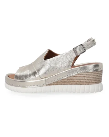Sandale cu talpa wedge si aspect metalizat