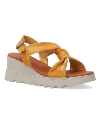 Sandale din piele cu talpa wedge si barete rasucite