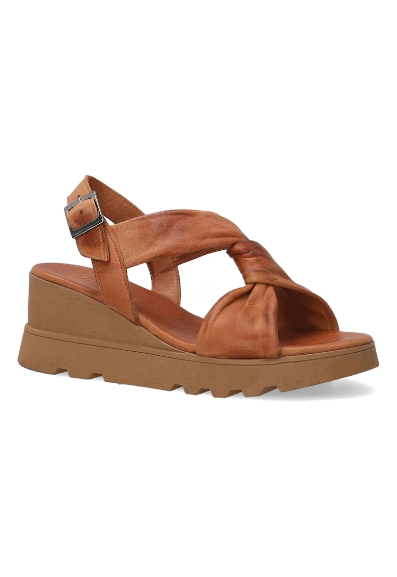 Sandale din piele cu talpa wedge si barete rasucite
