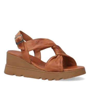 Sandale din piele cu talpa wedge si barete rasucite