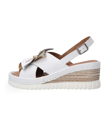 Sandale wedge din piele cu detaliu floral decorativ