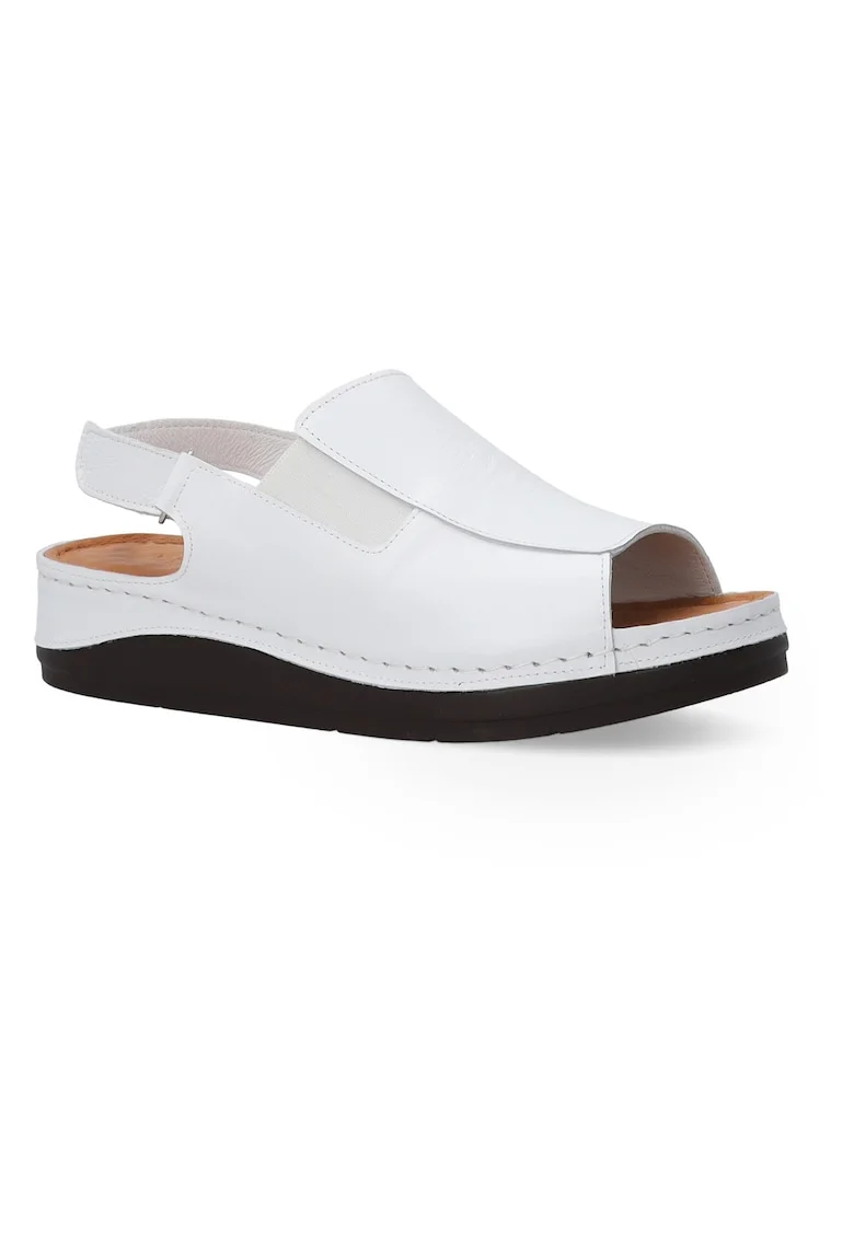 Sandale din piele cu talpa wedge si insertie elastica