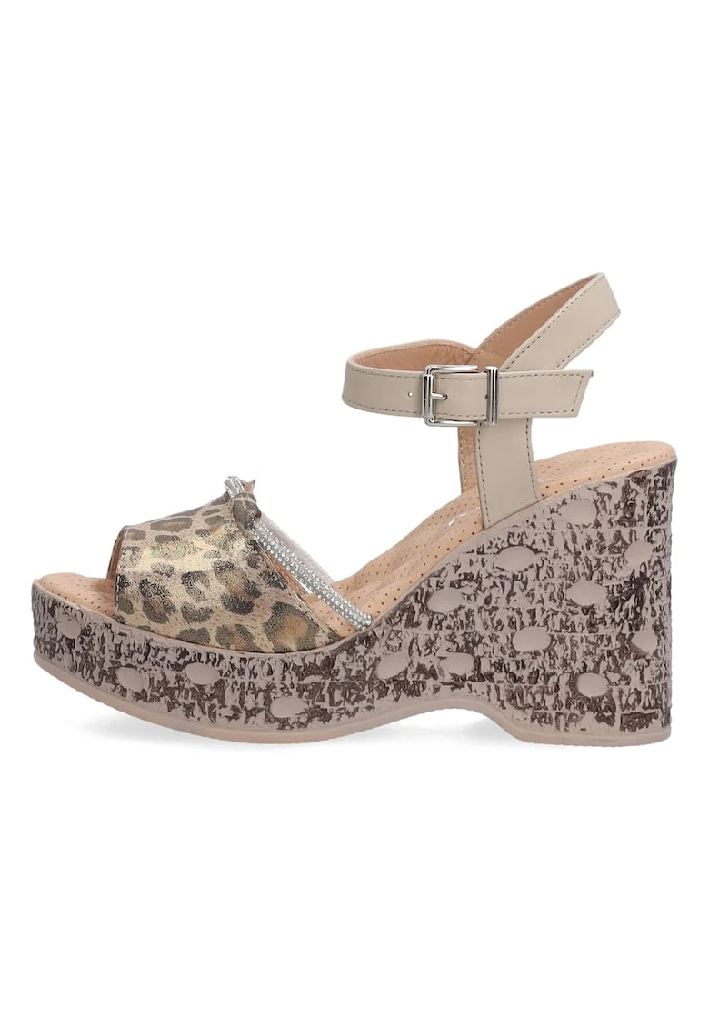 Sandale wedge cu animal print