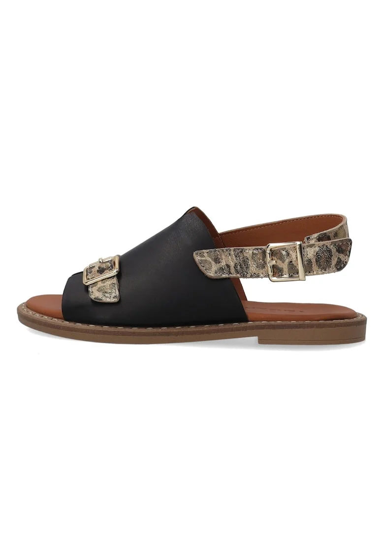Sandale din piele cu talpa joasa si imprimeu animal print