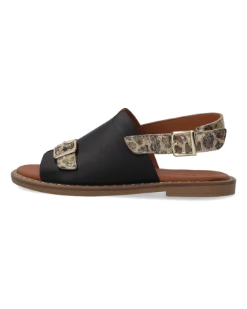 Sandale din piele cu talpa joasa si imprimeu animal print