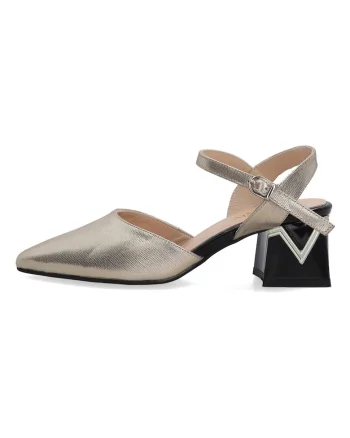 Pantofi din piele cu toc si aspect metalic
