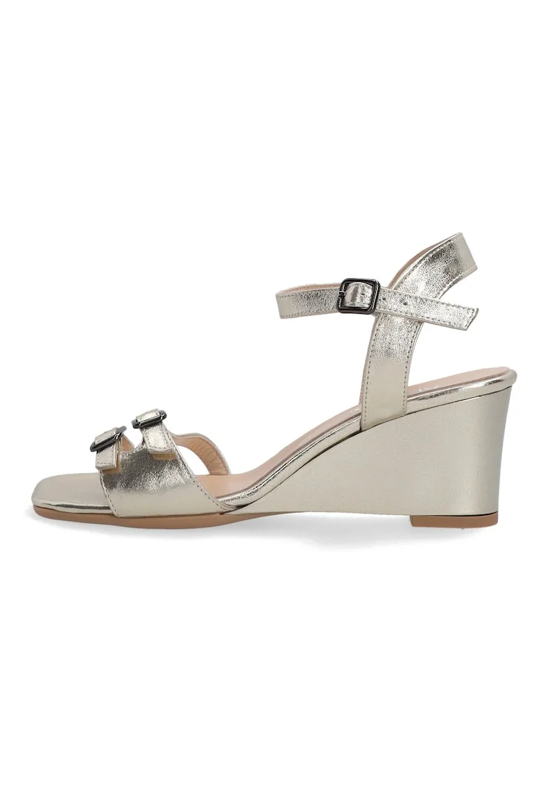 Sandale wedge din piele cu varf patrat