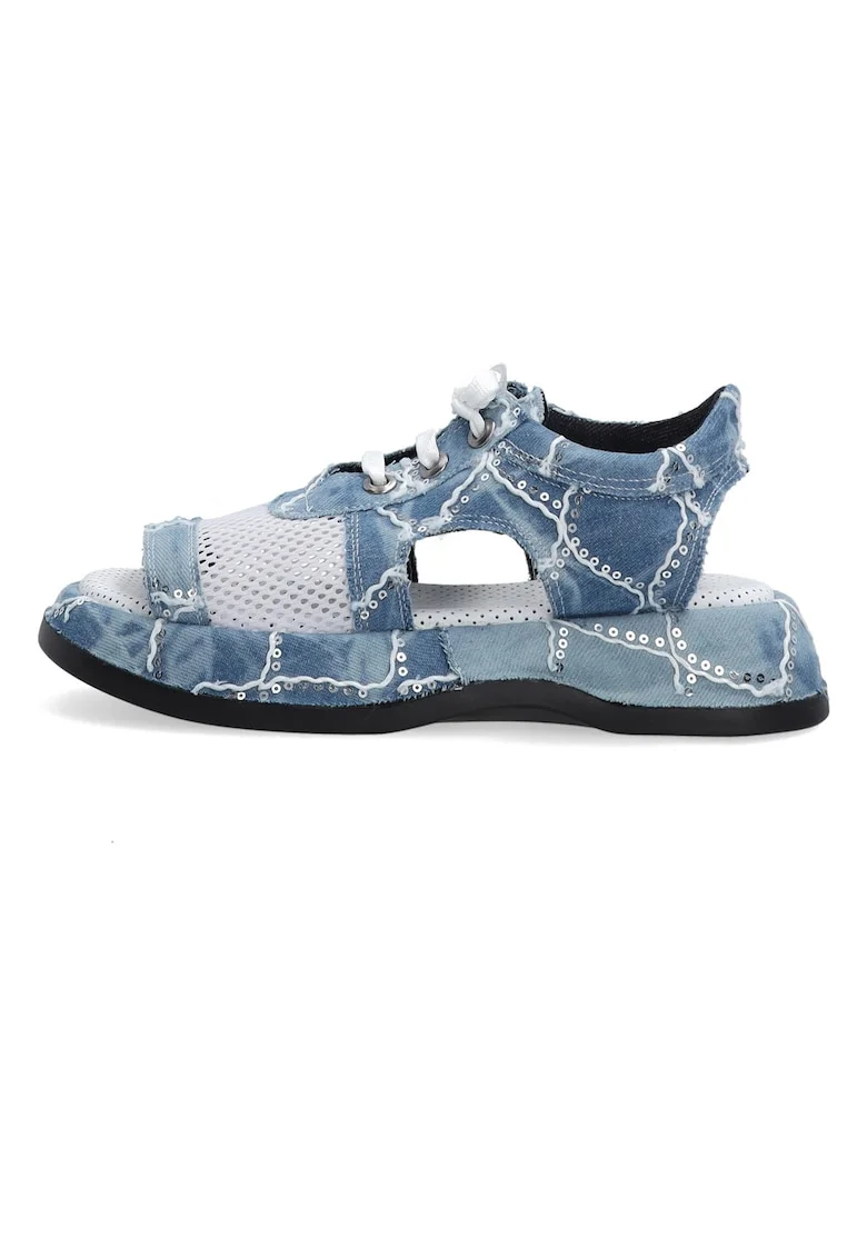 Sandale denim cu garnitura de plasa