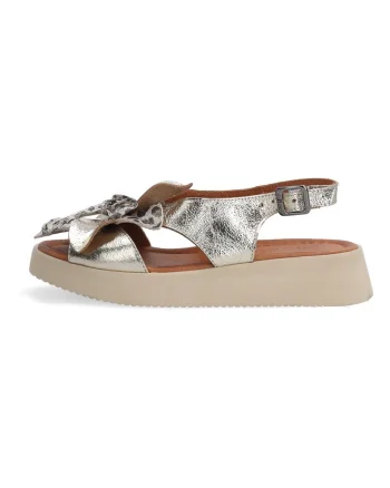 Sandale wedge din piele cu design floral