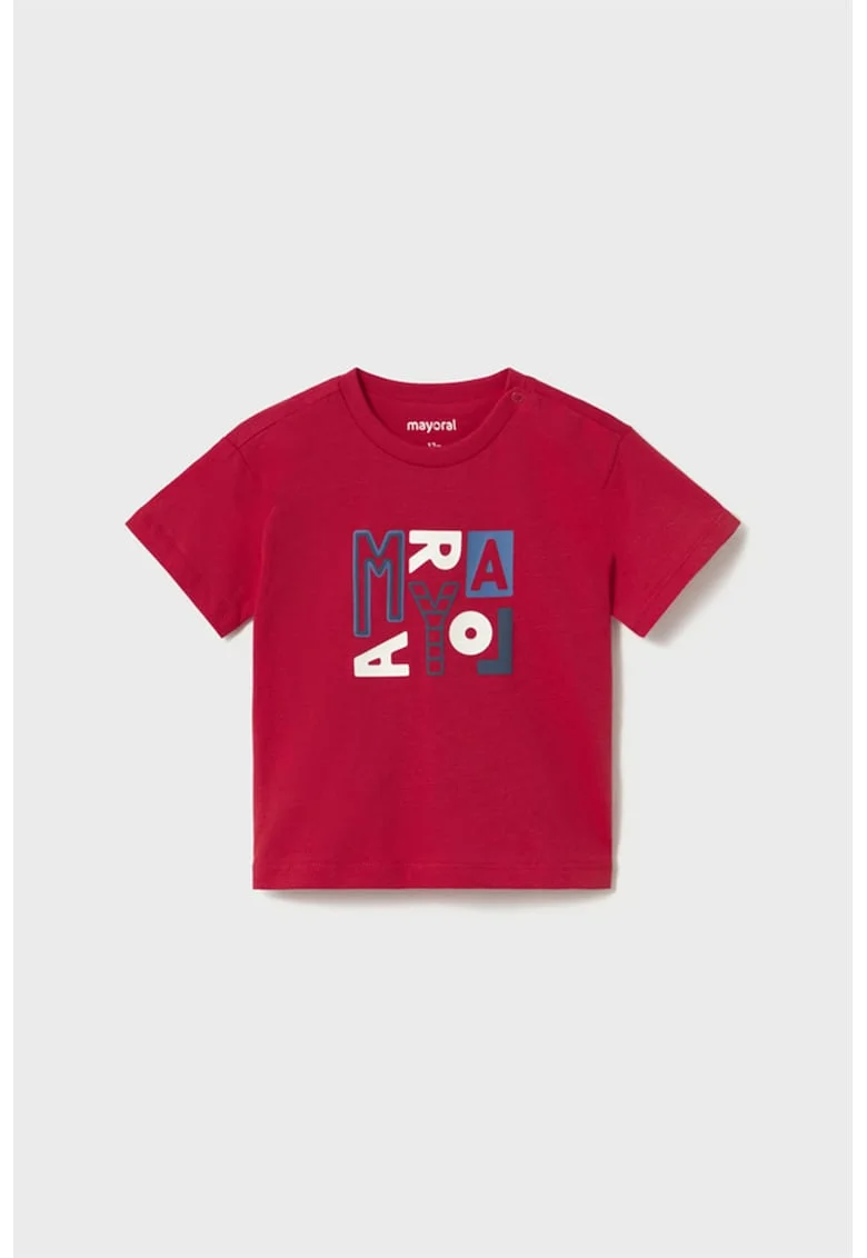 Tricou de bumbac cu imprimeu text, Rosu/Alb/Albastru prafuit