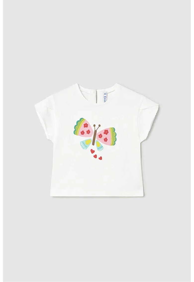 Tricou cu imprimeu grafic, Alb/Verde/Maro/Roz