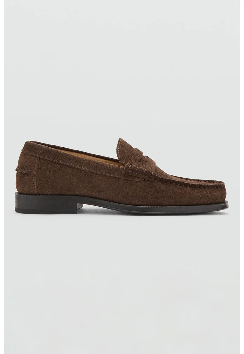 Pantofi loafer uni de piele intoarsa, Maro