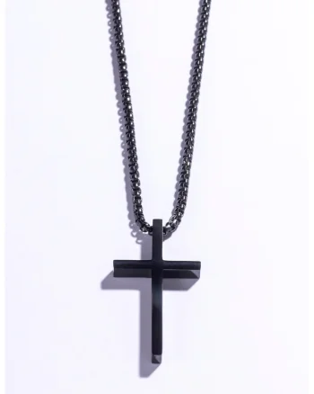 Colier cu pandantiv cruce elegant, Negru