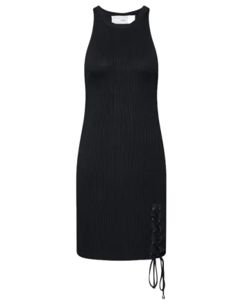 Rochie tricotata cu striatii si slit cu siret, Guest Jeans, Negru, S Negru