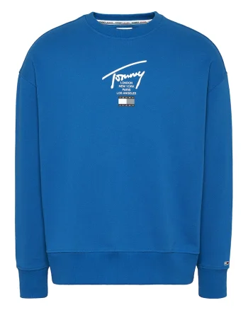 Bluza sport cu decolteu la baza gatului si imprimeu logo Signature, Albastru