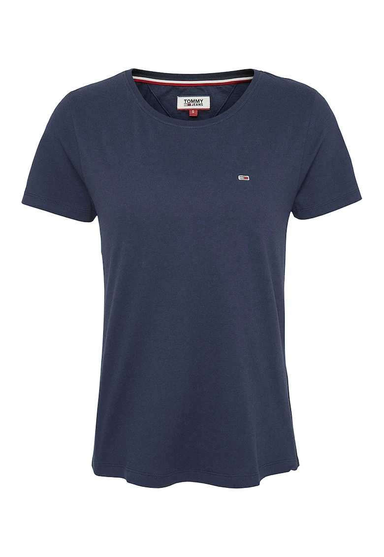 Tricou de bumbac organic cu decolteu la baza gatului, Bleumarin