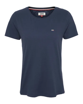 Tricou de bumbac organic cu decolteu la baza gatului, Bleumarin