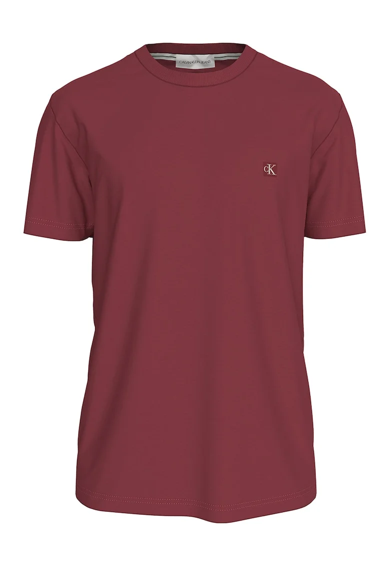 Tricou de bumbac cu decolteu la baza gatului, Visiniu