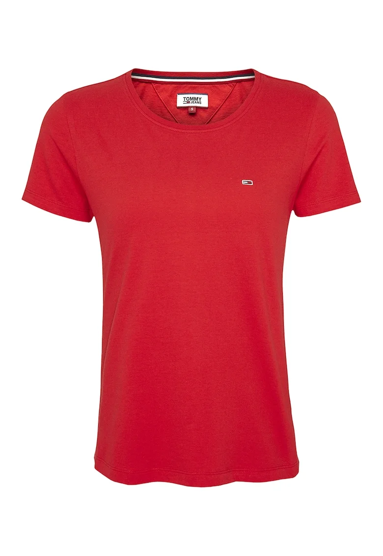 Tricou de bumbac organic cu decolteu la baza gatului, Rosu inchis