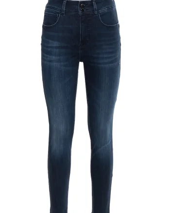 Blugi Dama,  Denim, Albastru, Skinny, Logo, Talie Inalta 2397, Albastru inchis